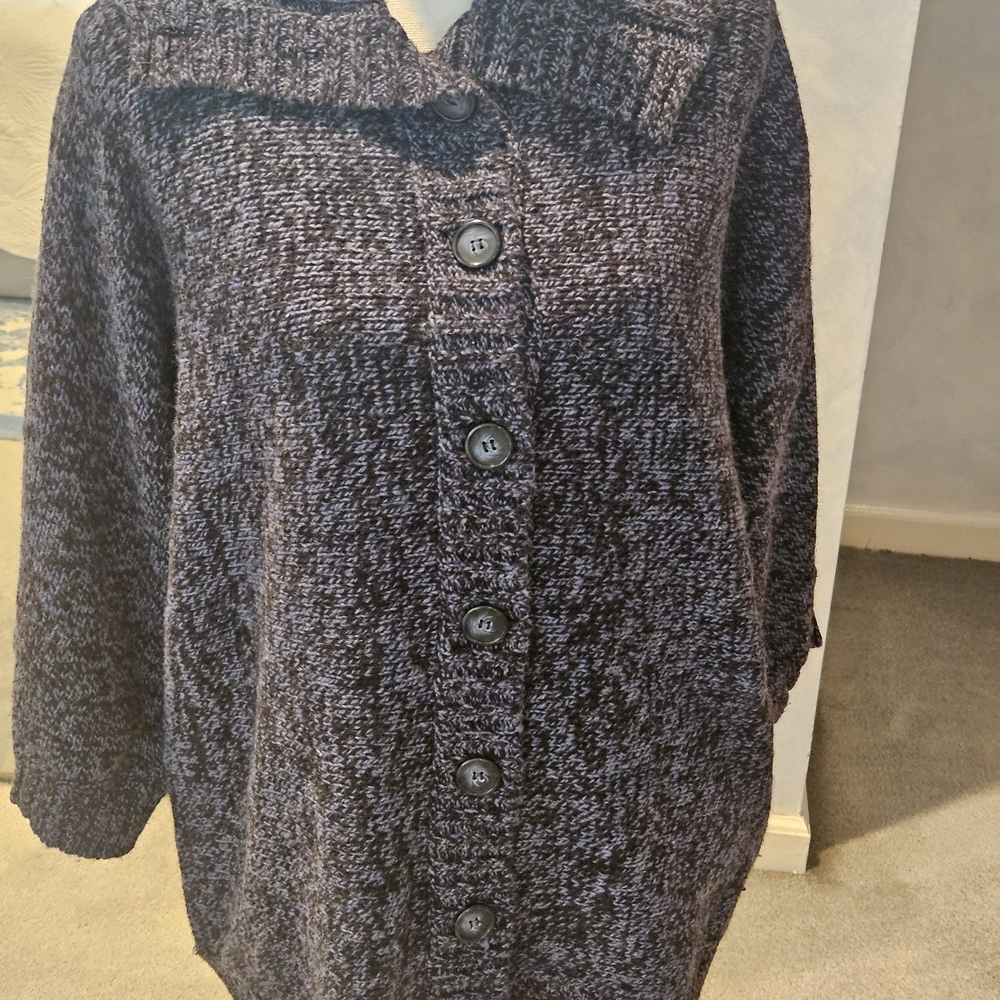 Karen Scott Denim Tweed Button-Up Cardigan